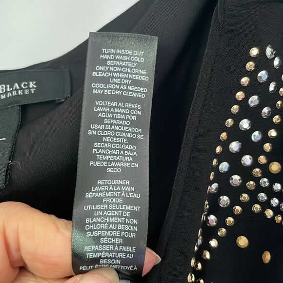 WHBM XXS Black Sleeveless Shift Dress with Gemstones & Studs - Picture 6 of 6